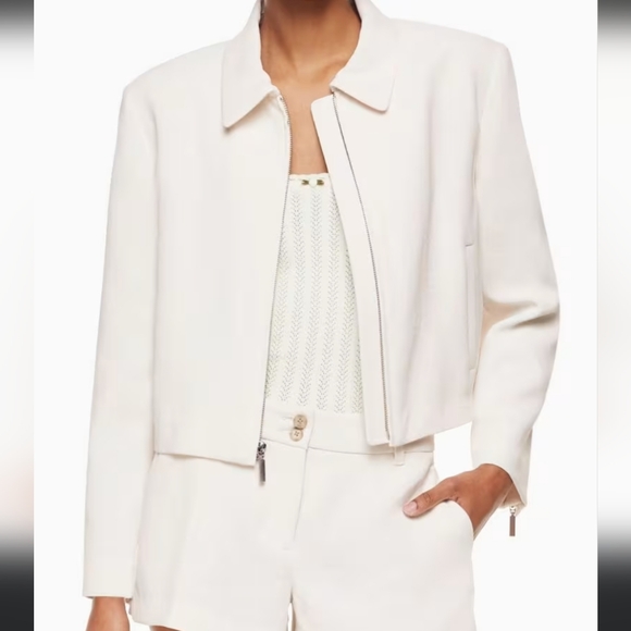 Aritzia Wilfred | Women Zip Up Crepe Jacket L Light Birch Career Work Office - Picture 1 of 10